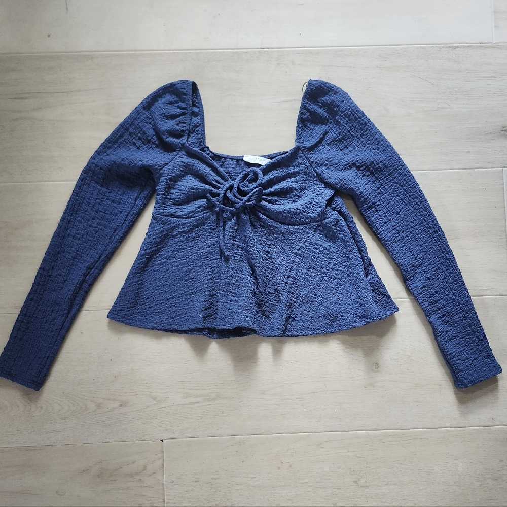 gaze | Elegant Blue Textured Babydoll Top